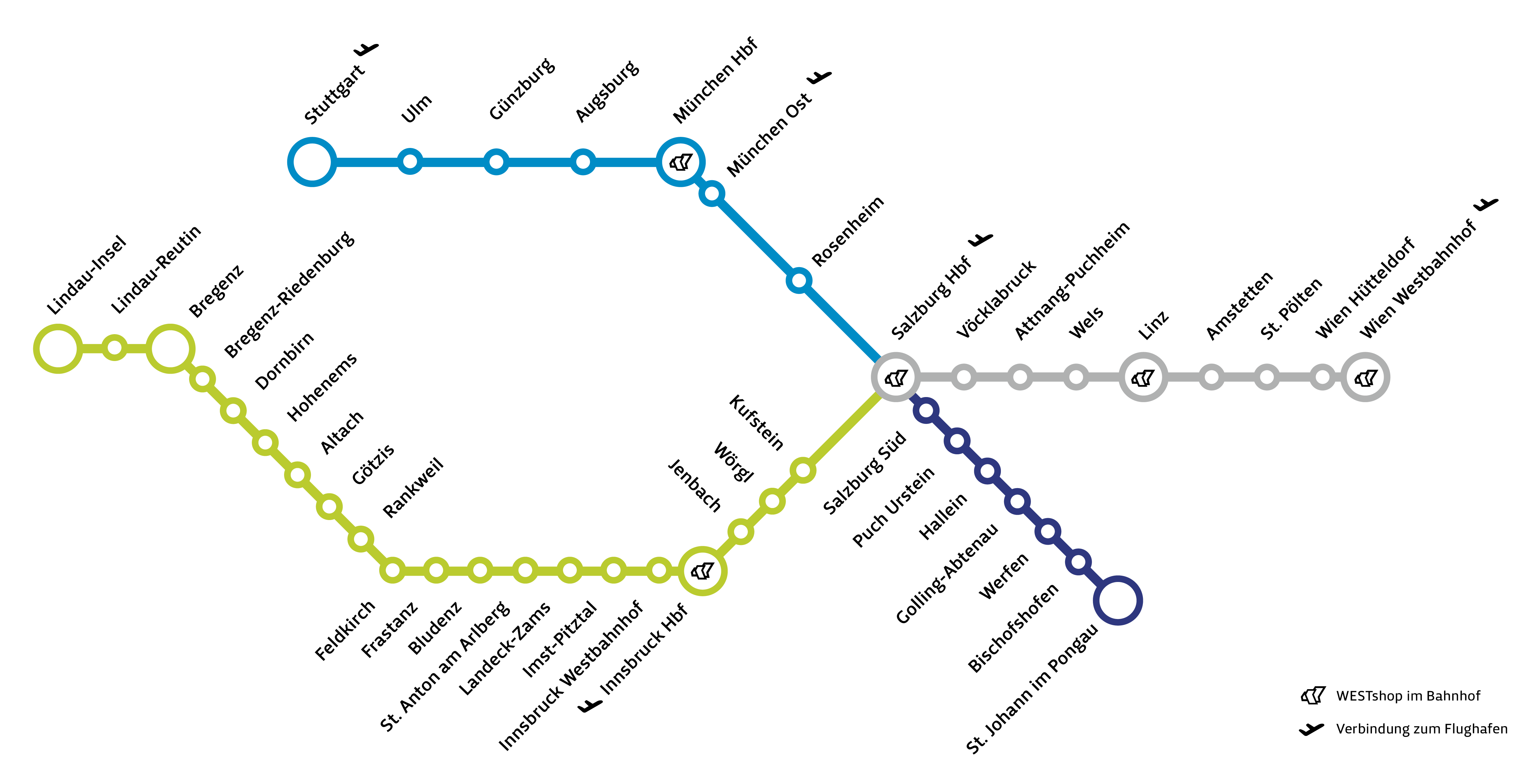 Westbahn network chart 2024 Westbahn routes 2024